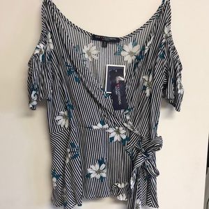 Cold Shoulder Wrap Floral Shirt